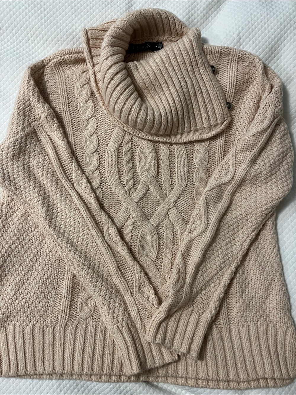 Women’s Cable Knit Turtleneck Sweater - Beige peach